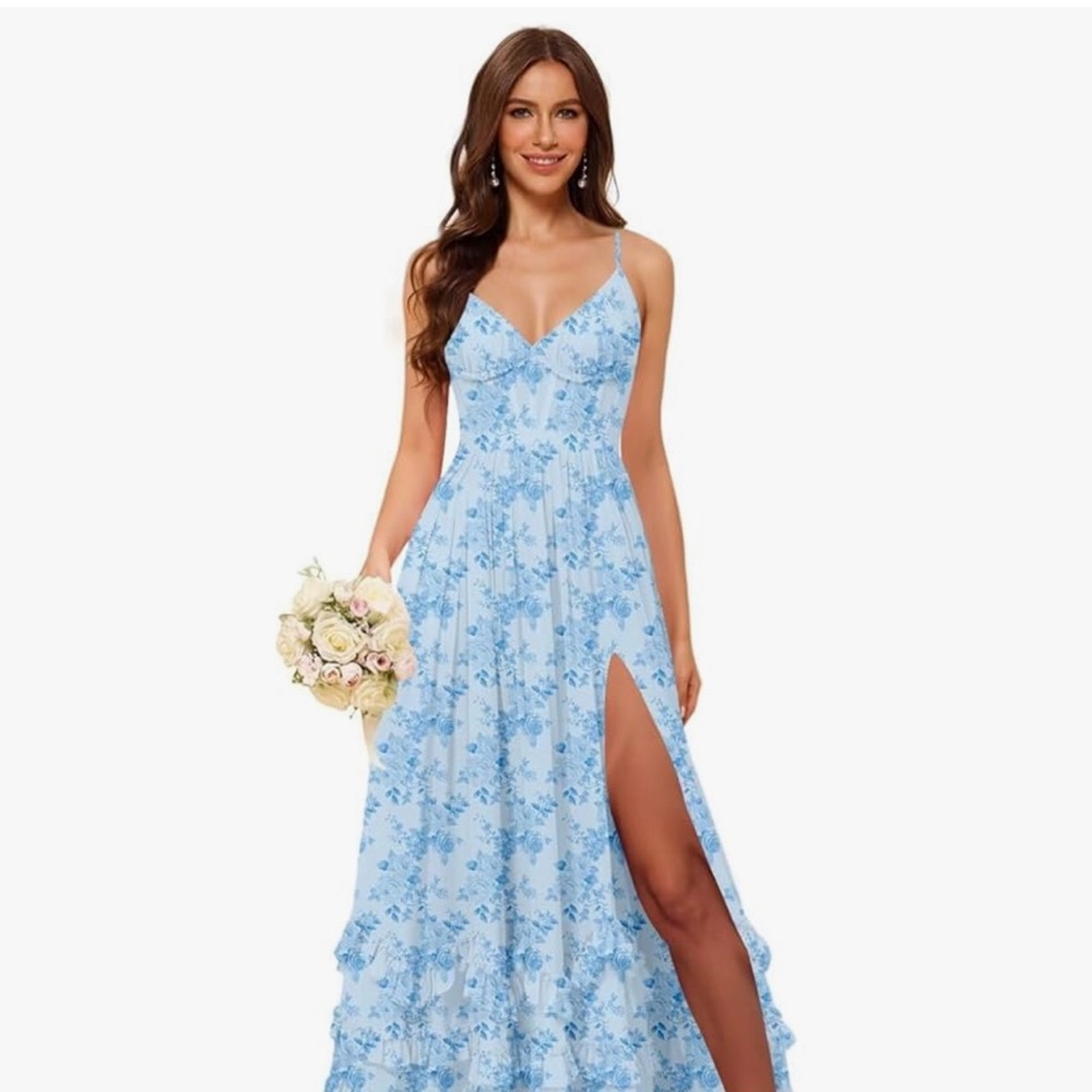 Elegant Blue Floral Maxi Dress-NWT